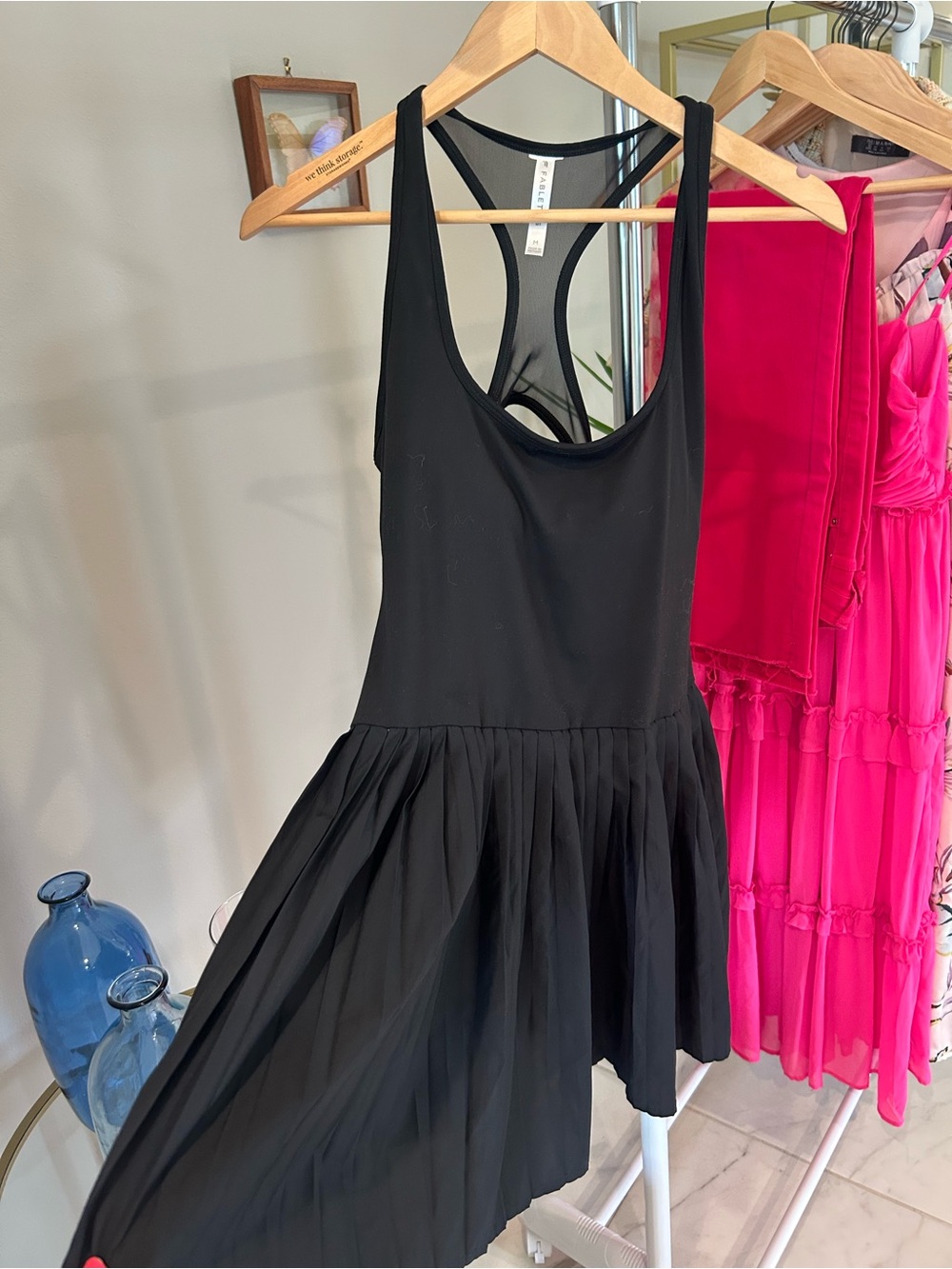 Fabletics hot Shot Black Mini Dress with Pleated Skirt